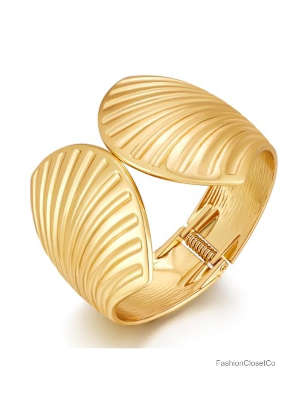 Gold Plated Bangle Bracelet Wide Cuff Minimalist Chunky Statement